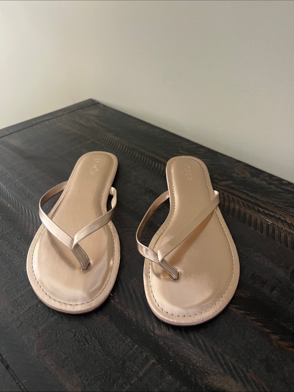 J. Crew Metallic Nude Flip-Flop Sandals